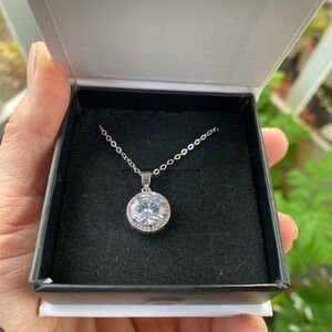 NIB Cate & Chloe 18k White Gold Plated Halo Pendant Necklace | Gift Ready